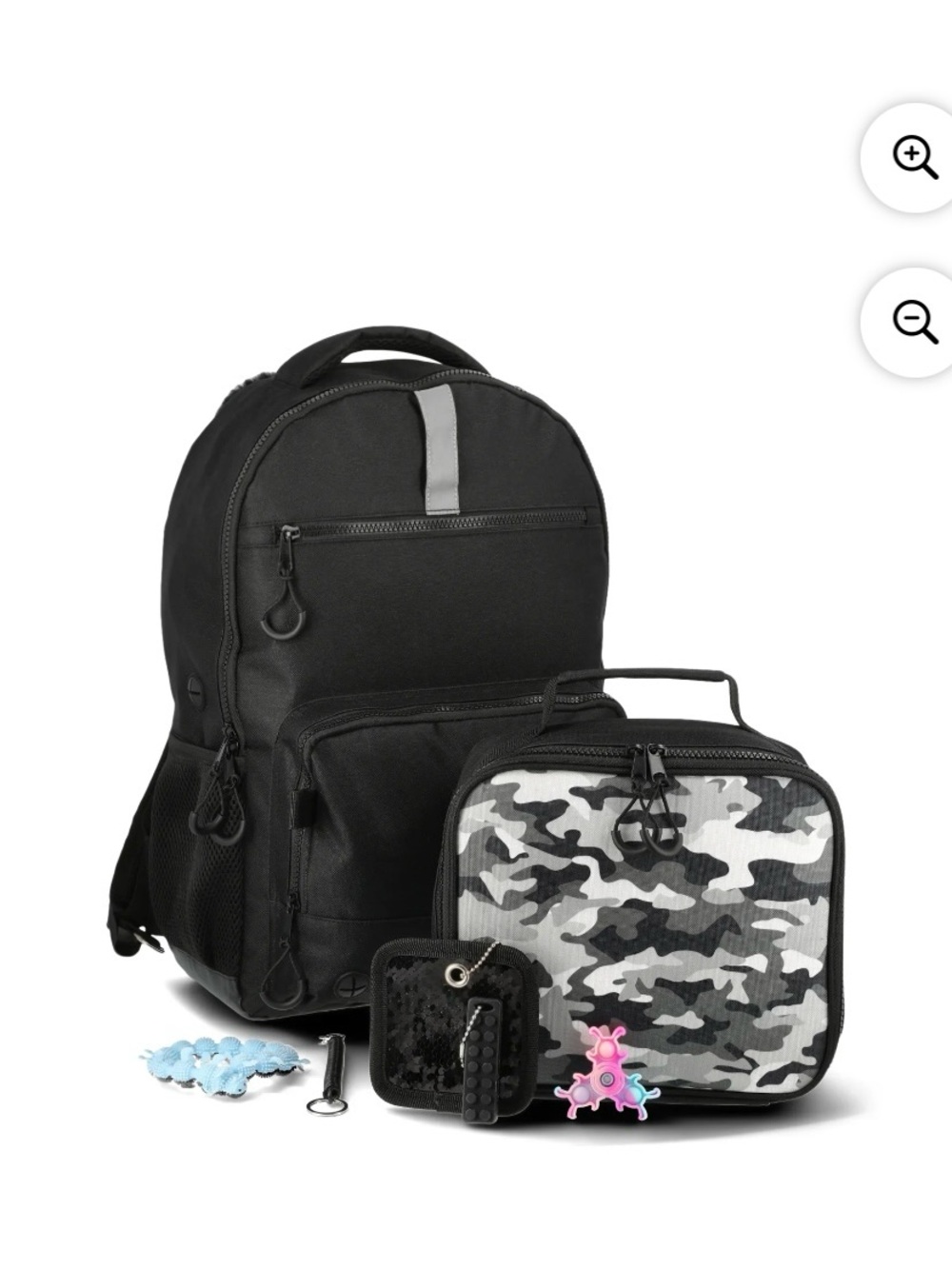wonder nation Black Backpack with Gray Camo Lunch Bag Set